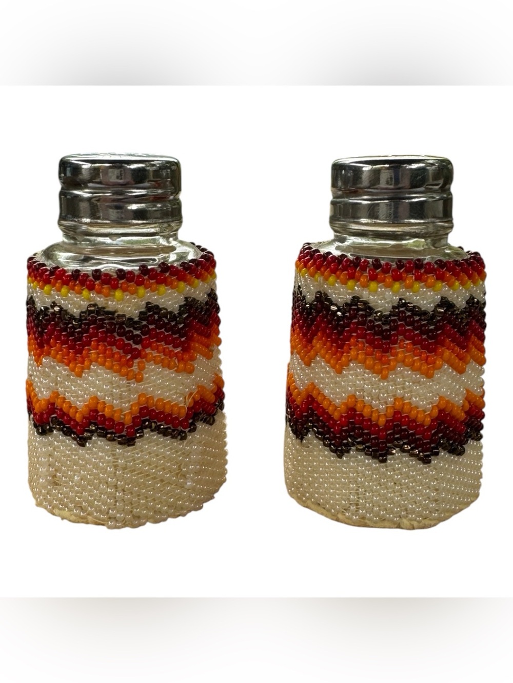 Vintage Native American Style Southwestern Hand Beaded Salt & Pepper Shakers